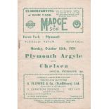 PLYMOUTH / CHELSEA Plymouth v Chelsea Friendly programme 18 Oct 1954. Light rusting at the staple,