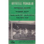 TOTTENHAM - CELTIC 1957 Match programme, Tottenham v Celtic, 8/6/57 in Toronto, fold, team changes