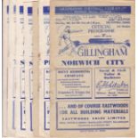 GILLINGHAM 51-2 Eight home programmes, 51/2 v Norwich, Plymouth, Shrewsbury, Southend, Swindon,