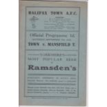 HALIFAX - MANSFIELD 1935 Halifax home programme v Mansfield, 7/9/1935, Division 3 North. Good