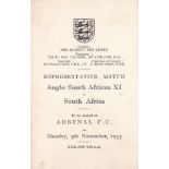 F.A. PLAYER'S ITINERARY Four page itinerary for Anglo South African XI v. South Africa 9/11/1953