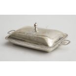 GEORGE III ARMORIAL SILVER CHEESE WARMER Fully marked, John Edwards, London, 1805; the rectangular