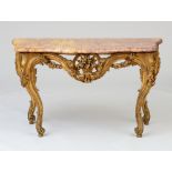LOUIS XV GILTWOOD CONSOLE With a serpentine-fronted breche violette marble top with eared corners