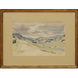 20TH CENTURY SCHOOL: MOUNTAIN LANDSCAPE Watercolor on paper, 1953, indistinctly signed lower left,