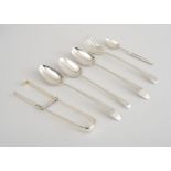 ASSEMBLED GROUP OF GEORGE III SILVER FLATWARE, IN THE FEATHER EDGE" PATTERN" Variously marked,