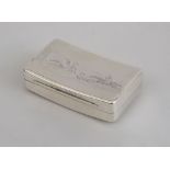 GEORGE III ENGRAVED SILVER SNUFF BOX John Shaw, Birmingham, 1807; the dipped hinged lid engraved