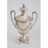 GEORGE III CRESTED SILVER TWO-HANDLED CUP AND COVER Louisa Courtauld and George Cowles, London,