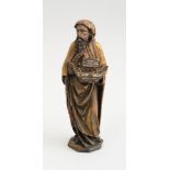 GERMAN GOTHIC STYLE CARVED, PAINTED AND PARCEL-GILT FIGURE OF NOAH Modeled standing holding a