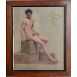 ITALIAN SCHOOL: ACADEMIC STUDY OF A SEATED MALE NUDE Oil on canvas, unsigned. 21 1/4 x 17 1/4 in.,
