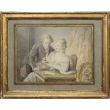FRENCH SCHOOL: THE LETTER Ink and watercolor on paper laid down on a mount, 1783, signed '