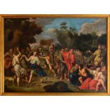 FRENCH SCHOOL: THE ADORATION OF THE GOLDEN CALF Oil on canvas, unsigned, lined. 42 x 58 in., 45 x 61