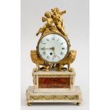 LOUIS XVI ORMOLU-MOUNTED MARBLE MANTLE CLOCK The movement signed Dukesdrey & Bloquel. 18 1/2 x 10