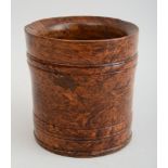 ENGLISH TURNED MULBERRY WOOD MORTAR With slightly waisted and banded exterior. 7 1/4 x 6 3/4 in.
