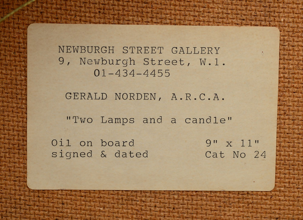 GERALD NORDEN (1912-2000): EGGS AND A JUG; TWO LAMPS AND A CANDLE; AND COB NUTS Three oil on - Image 7 of 10