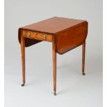 GEORGE III MAHOGANY INLAID SATINWOOD PEMBROKE TABLE The rectangular top with drop leaf sides,