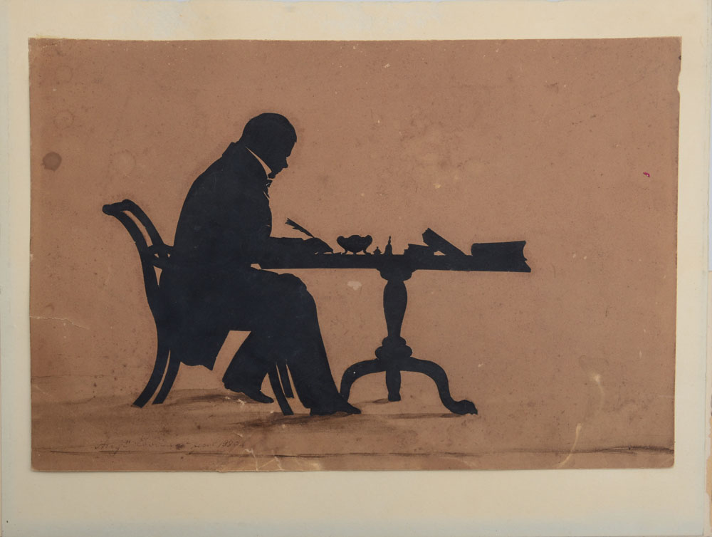 AUGUST EDOUART: GENTLEMAN; AND GENTLEMAN AT TRIPOD TABLE, TWO FULL-LENGTH SILHOUETTES Each laid down - Image 4 of 6