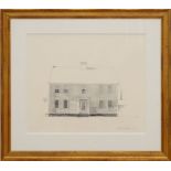 DOUG BREGA (b. 1948): COLONIAL HOUSE FAÇADE Pencil on paper, signed 'Doug Brega' lower right. 13 3/4