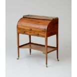 REGENCY INLAID ROSEWOOD ROLL-TOP DESK The rectangular top with a pierced gallery above the roll top,