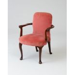 GEORGE III MAHOGANY ARMCHAIR The arched upholstered backrest, with outscrolled armrest raised on