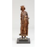 FRENCH GOTHIC STYLE CARVED WOOD FIGURE OF KING DAVID With remnants of polychrome decoration, the