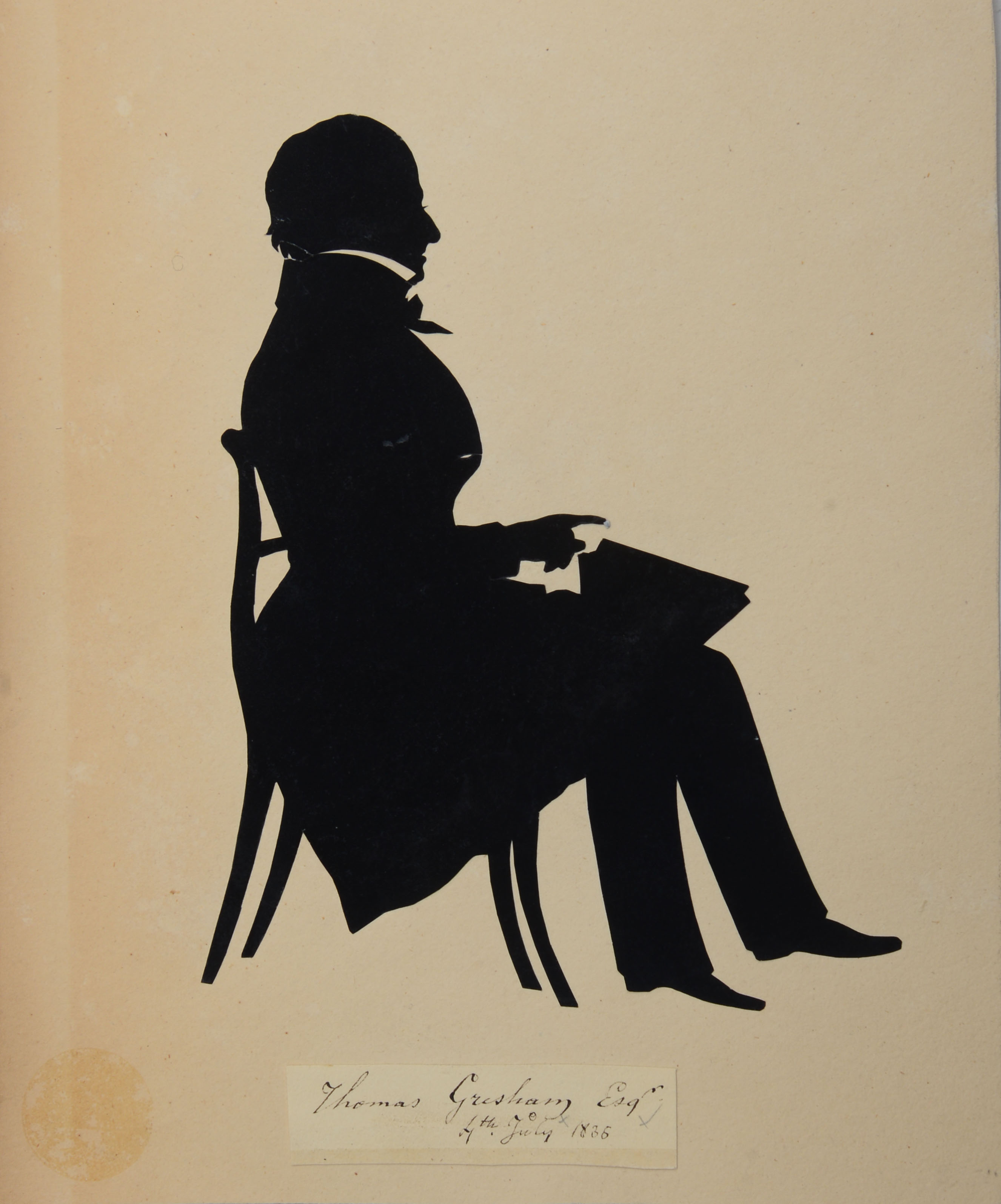 AUGUST EDOUART: GENTLEMAN; AND GENTLEMAN AT TRIPOD TABLE, TWO FULL-LENGTH SILHOUETTES Each laid down - Image 2 of 6