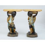 PAIR OF VENETIAN ROCOCO STYLE PAINTED AND PARCEL-GILT CONSOLES Each with a faux marble top above a