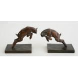 PAIR OF LEAPING LAMB BOOKENDS Bronze, inscribed 'Silvestre' and 'Susse Fres Ed.t Paris'. 4 1/4 x 6