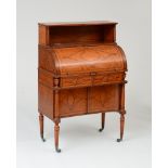 EDWARDIAN INLAID BLEACHED MAHOGANY LADY'S CYLINDER DESK The rectangular top raised on columnar