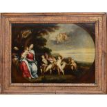 SCHOOL OF ANTHONY VAN DYCK (1599-1641): REST ON THE FLIGHT TO EGYPT Oil on panel, unsigned. 21 x