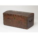 DUTCH BRASS STUDDED LEATHER TRUNK With a hinged dome top opening to a welled interior, the sides