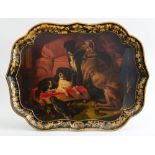 JENNENS & BETTRIDGE AND AFTER SIR EDWIN LANDSEER, VICTORIAN PAINTED PAPIER-MÂCHÉ TRAY Impressed '