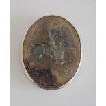 GEORGE II SILVER-MOUNTED HORN SNUFF BOX Marks rubbed, John Obriset, London, c. 1720; the oval