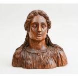 SCHOOL OF ROMANO, HEAD AND SHOULDERS OF A SYBIL Carved walnut female with long tresses and wearing a