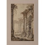 ATTRIBUTED TO GIOVANNI PAOLO PANINI (1691-1765): CAPRICCIO WITH RUINS Ink and wash on paper,