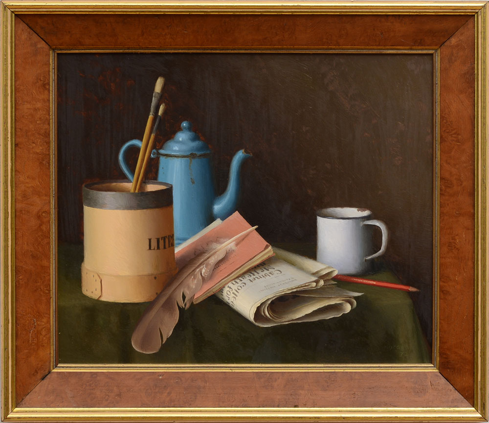 GERALD NORDEN (1912-2000): STILL LIFE WITH BLUE COFFEE POT; AND STRAWBERRIES AND CREAM Two oil on