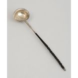 GEORGE III WOOD-HANDLED TODDY SPOON The ovoid bowl with rounded spout and beaded rim, spiral