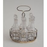 GEORGE III SILVER SAUCE CRUET Thomas Congreve, London, 1767; fitted with six glass cruets and