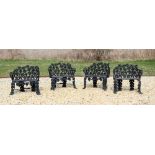 GROUP OF FOUR CAST-IRON GARDEN SEATS, LATE 20TH CENTURY Each cast with trailing grape vines. 31 x 33