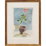 LUCY WILLIS (b. 1954): GERANIUM AND EGG Watercolor on paper, 1986, signed 'Lucy Willis' and dated