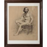 THOMAS NAST (1840-1902): SEATED MALE NUDE; AND SEATED MALE NUDE WITH STAFF Two charcoal on brown