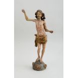 GERMAN BAROQUE CARVED AND PAINTED WOOD FIGURE OF CHRIST TRIUMPHANT, POSSIBLY NORTHERN ITALIAN