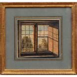 20TH CENTURY SCHOOL: VIEW THROUGH THE WINDOW Watercolor on paper, unsigned. 6 x 6 1/2 in. (sheet),