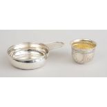 GEORGE III SILVER PORRINGER AND A VICTORIAN SILVER CUP WITH GEORGE II COIN The porringer John