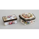 ENGLISH FLORAL-DECORATED ENAMEL BOX AND A CONTINENTAL FAN-SHAPED BOX The one with floral bursts