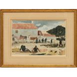 20TH CENTURY SCHOOL: FARMYARD Watercolor and gouache on paper, 1944, indistinctly signed and dated