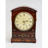 REGENCY BRASS-INLAID MAHOGANY MANTLE CLOCK the six and three quarter enamel dial signed William