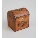 GEORGE III SATINWOOD TEA CADDY The domed top with oval conch shell medallion, the case with conch