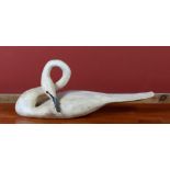 CARVED AND PAINTED WOOD MODEL OF A SWAN 15 x 37 x 13 in.