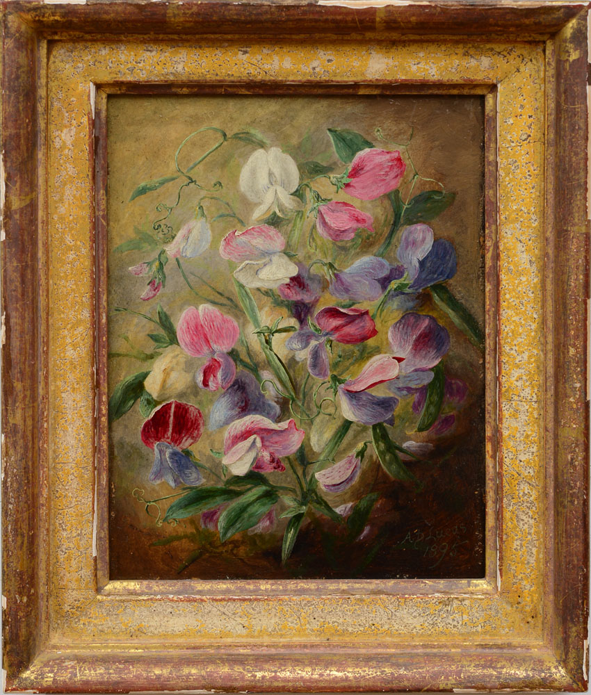 ALBERT DURER LUCAS (1828-1918): SWEET PEAS Oil on panel, 1895, signed 'AD Lucas' and dated lower