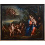 CONTINENTAL SCHOOL: VIRGIN WITH CHILD Oil on canvas, unsigned, lined. 43 x 54 in., 48 x 59 in. (